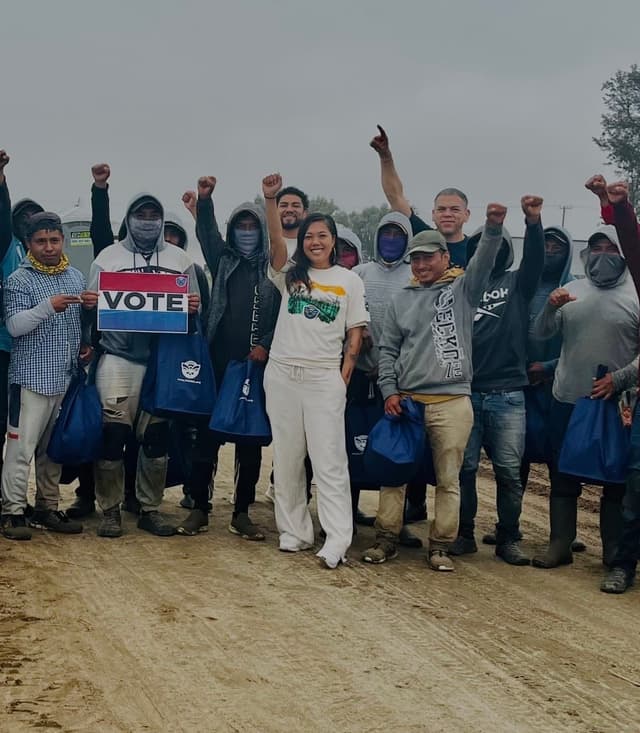 Juliet Le organizing alongside farmworkers with TODEC